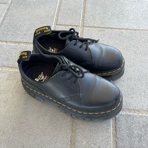 Dr. Martens Black Leather Shoes with Yellow Accents
